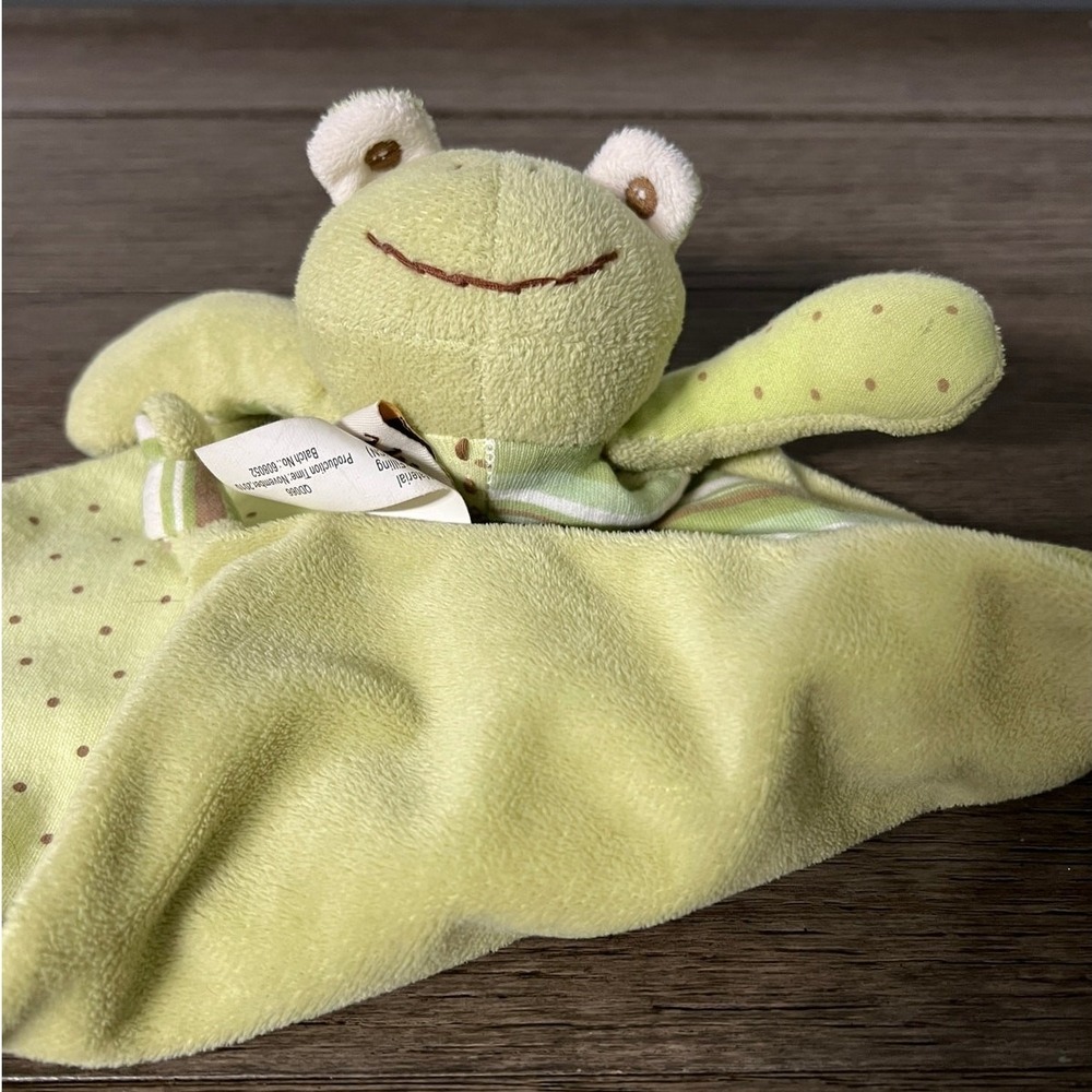 Maison‎ Chic Frog Lovey Security Blanket Green Polka Dot Striped Knotted Plush